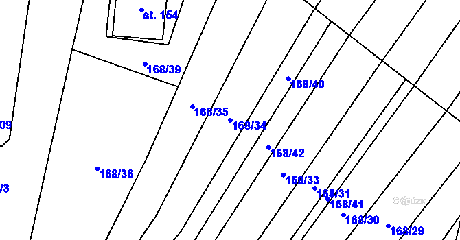 Parcela st. 168/34 v KÚ Tučapy, Katastrální mapa