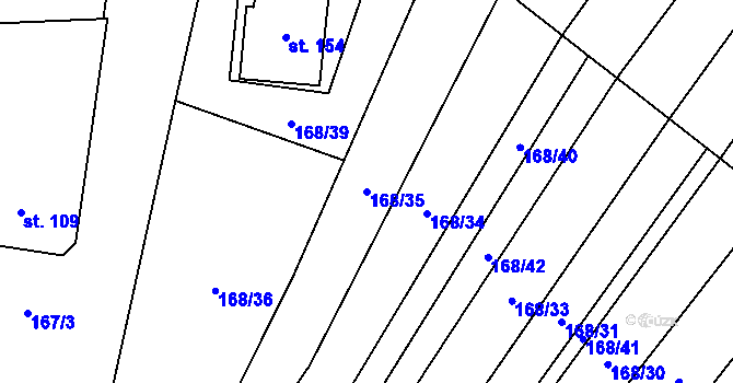 Parcela st. 168/35 v KÚ Tučapy, Katastrální mapa