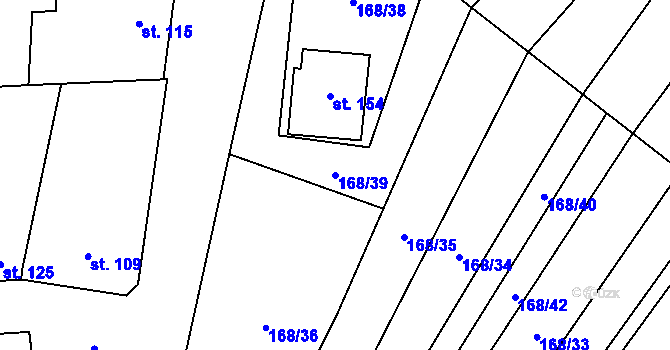 Parcela st. 168/39 v KÚ Tučapy, Katastrální mapa