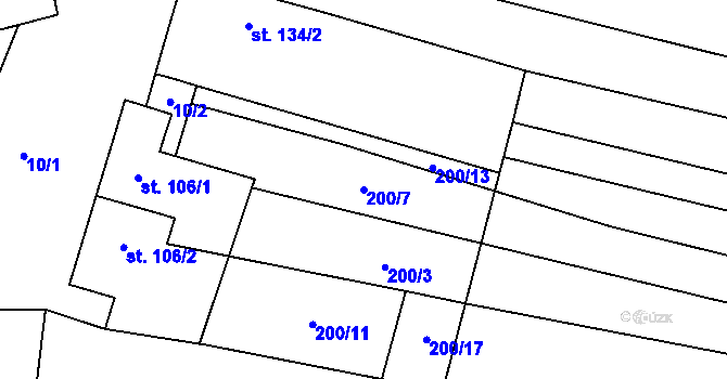 Parcela st. 200/7 v KÚ Tučapy, Katastrální mapa