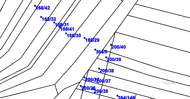 Parcela st. 364/9 v KÚ Tučapy, Katastrální mapa