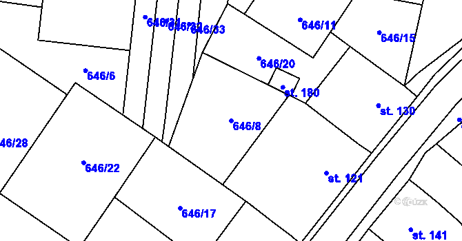 Parcela st. 646/8 v KÚ Tučapy, Katastrální mapa