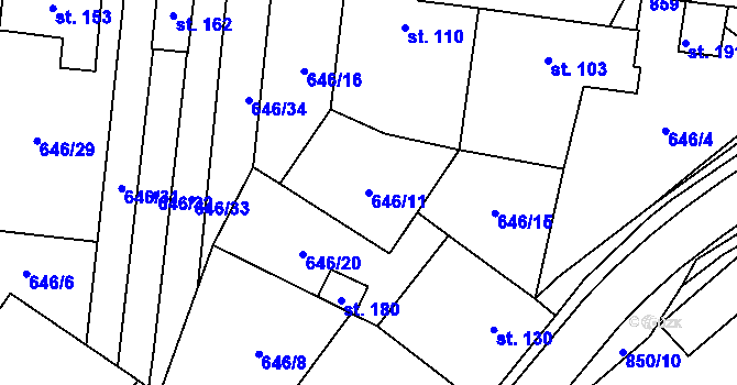 Parcela st. 646/11 v KÚ Tučapy, Katastrální mapa