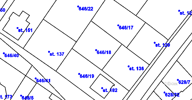 Parcela st. 646/18 v KÚ Tučapy, Katastrální mapa
