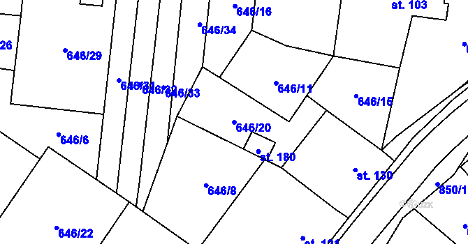 Parcela st. 646/20 v KÚ Tučapy, Katastrální mapa