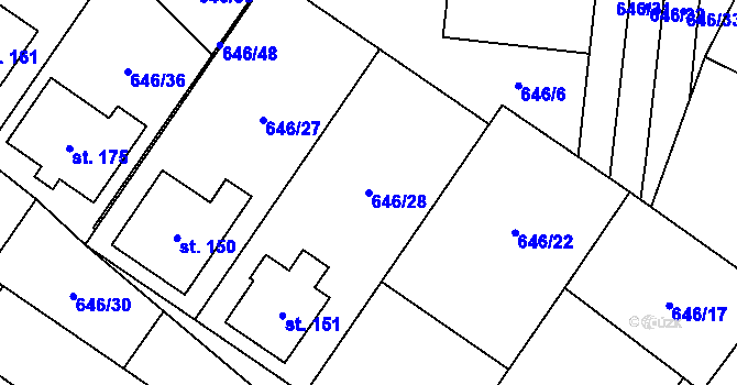 Parcela st. 646/28 v KÚ Tučapy, Katastrální mapa