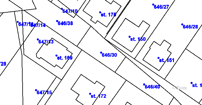 Parcela st. 646/30 v KÚ Tučapy, Katastrální mapa