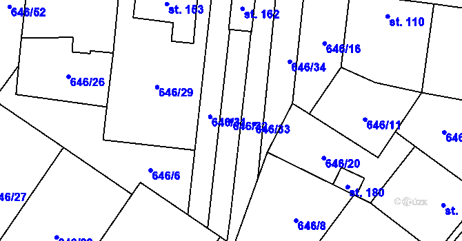 Parcela st. 646/32 v KÚ Tučapy, Katastrální mapa