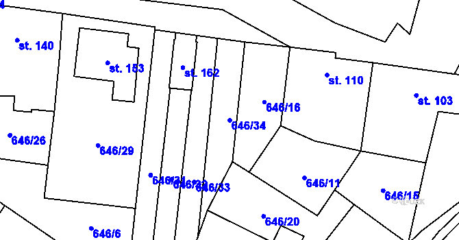 Parcela st. 646/34 v KÚ Tučapy, Katastrální mapa