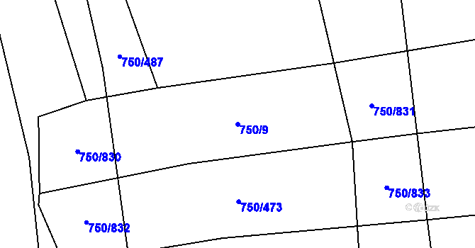 Parcela st. 750/9 v KÚ Tučapy, Katastrální mapa