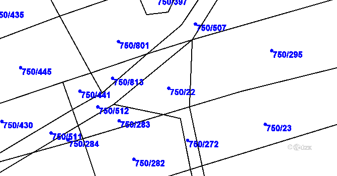 Parcela st. 750/22 v KÚ Tučapy, Katastrální mapa