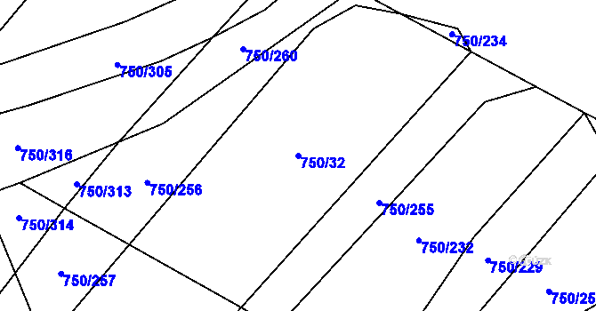 Parcela st. 750/32 v KÚ Tučapy, Katastrální mapa