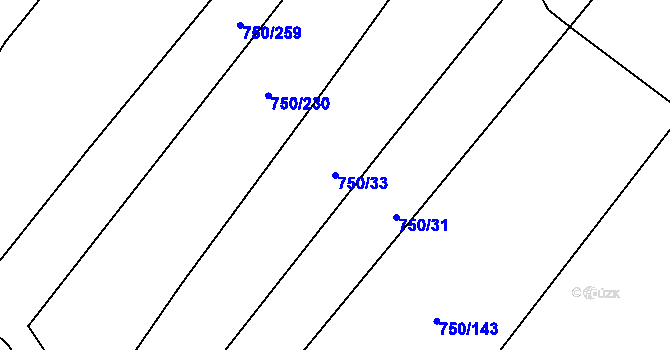 Parcela st. 750/33 v KÚ Tučapy, Katastrální mapa
