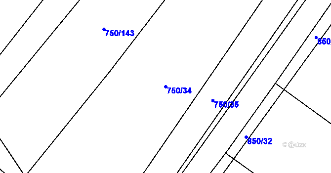 Parcela st. 750/34 v KÚ Tučapy, Katastrální mapa