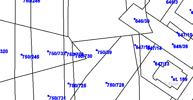 Parcela st. 750/39 v KÚ Tučapy, Katastrální mapa