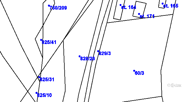 Parcela st. 829/3 v KÚ Tučapy, Katastrální mapa