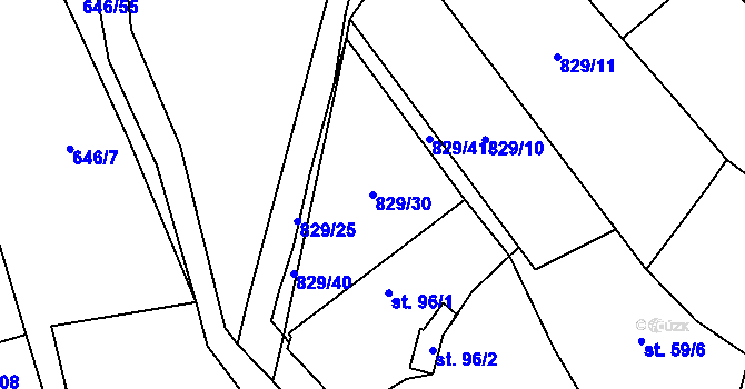 Parcela st. 829/30 v KÚ Tučapy, Katastrální mapa
