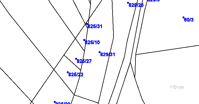 Parcela st. 829/31 v KÚ Tučapy, Katastrální mapa