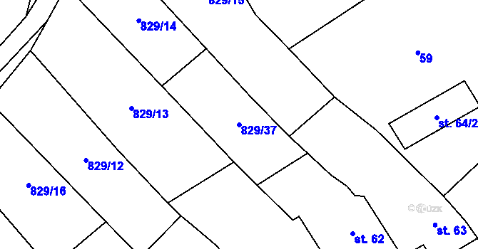 Parcela st. 829/37 v KÚ Tučapy, Katastrální mapa