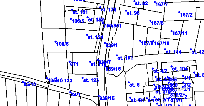 Parcela st. 839 v KÚ Tučapy, Katastrální mapa