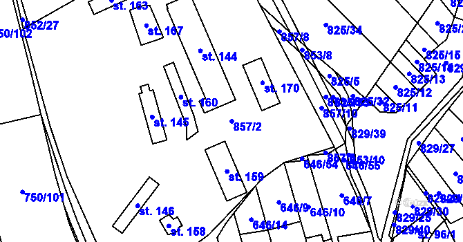 Parcela st. 857/2 v KÚ Tučapy, Katastrální mapa