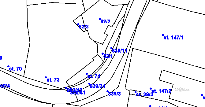 Parcela st. 82/1 v KÚ Tučapy, Katastrální mapa