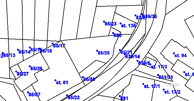 Parcela st. 85/25 v KÚ Tučapy, Katastrální mapa