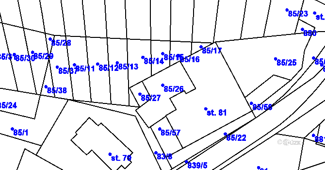 Parcela st. 85/26 v KÚ Tučapy, Katastrální mapa