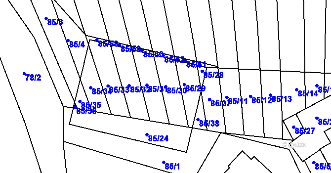 Parcela st. 85/30 v KÚ Tučapy, Katastrální mapa