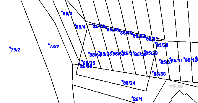 Parcela st. 85/33 v KÚ Tučapy, Katastrální mapa