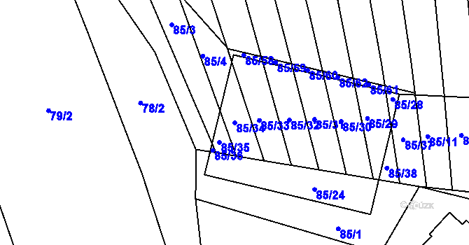 Parcela st. 85/34 v KÚ Tučapy, Katastrální mapa