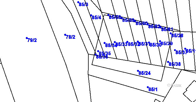 Parcela st. 85/35 v KÚ Tučapy, Katastrální mapa