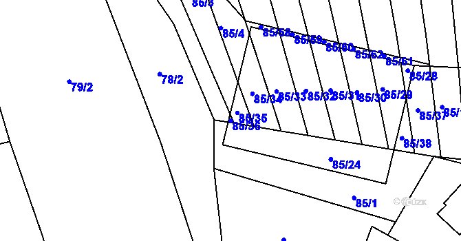 Parcela st. 85/36 v KÚ Tučapy, Katastrální mapa
