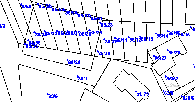 Parcela st. 85/38 v KÚ Tučapy, Katastrální mapa