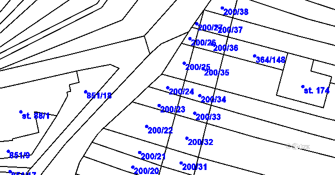 Parcela st. 200/24 v KÚ Tučapy, Katastrální mapa