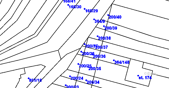 Parcela st. 200/27 v KÚ Tučapy, Katastrální mapa