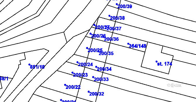 Parcela st. 200/35 v KÚ Tučapy, Katastrální mapa