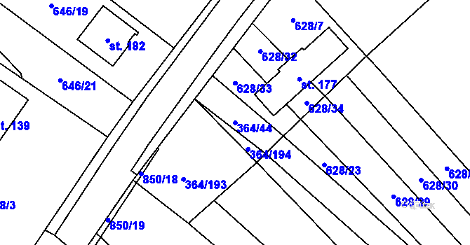 Parcela st. 364/44 v KÚ Tučapy, Katastrální mapa
