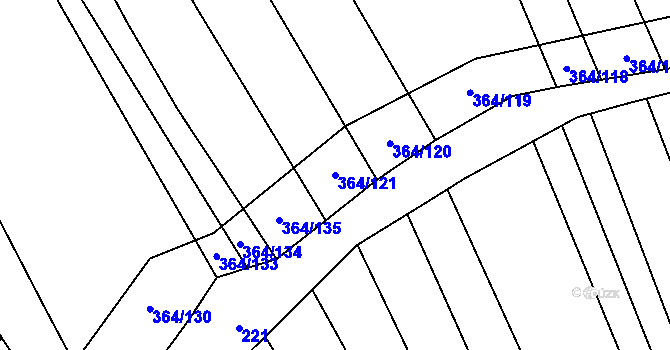 Parcela st. 364/121 v KÚ Tučapy, Katastrální mapa