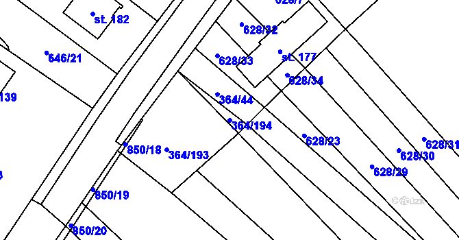 Parcela st. 364/194 v KÚ Tučapy, Katastrální mapa