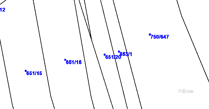 Parcela st. 651/20 v KÚ Tučapy, Katastrální mapa
