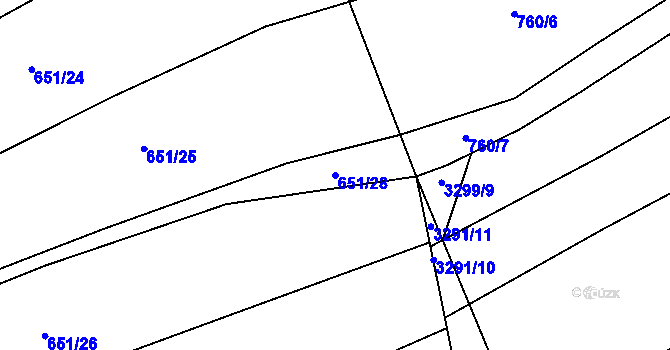 Parcela st. 651/28 v KÚ Tučapy, Katastrální mapa