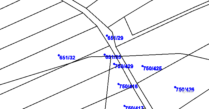 Parcela st. 651/35 v KÚ Tučapy, Katastrální mapa