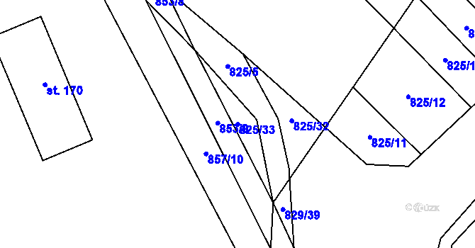 Parcela st. 825/33 v KÚ Tučapy, Katastrální mapa