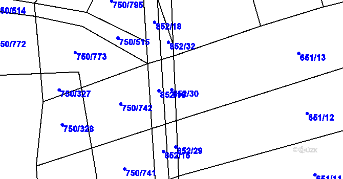 Parcela st. 852/30 v KÚ Tučapy, Katastrální mapa