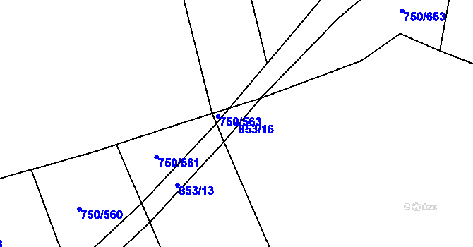 Parcela st. 853/16 v KÚ Tučapy, Katastrální mapa