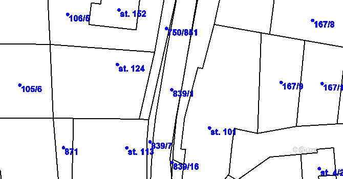 Parcela st. 839/1 v KÚ Tučapy, Katastrální mapa