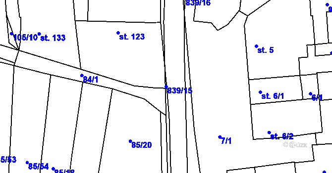 Parcela st. 839/15 v KÚ Tučapy, Katastrální mapa