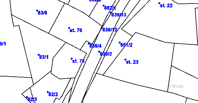 Parcela st. 839/2 v KÚ Tučapy, Katastrální mapa