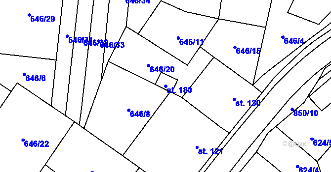 Parcela st. 180 v KÚ Tučapy, Katastrální mapa